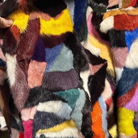 Colorful Patchwork Mink Real Fur Coat - Picture 5 of 9